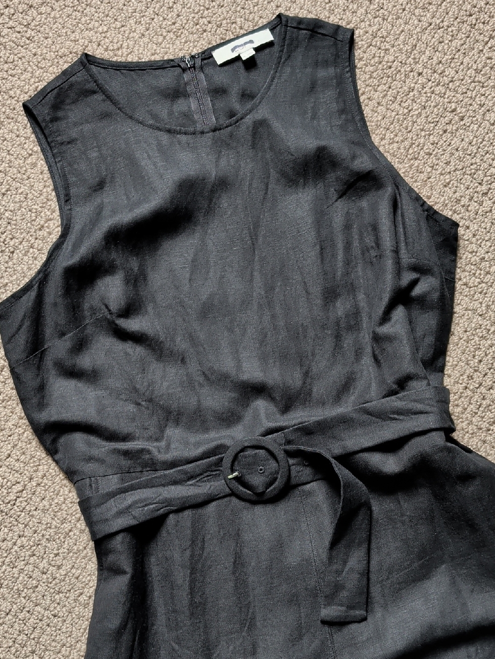 Black Linen Wide Leg Belted Jumpsuit Minimalist Pockets Sz 14 - Picture 4 of 12